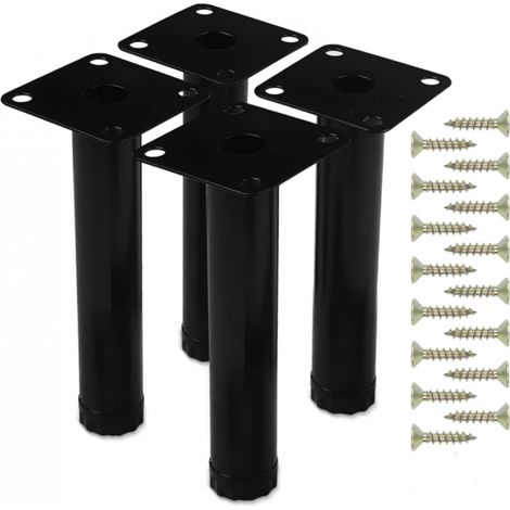 Lot de 4 pieds de meubles réglables en métal noir, 14,5 cm, avec 16 vis, adaptés aux tables basses, canapés, tables d'appoint, armoires de cuisine (1/5)