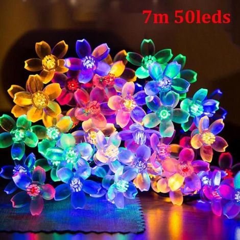 7 m, 50 LED, guirlande solaire fleurs de cerisier, 8 modes multicolores, étanche, pour jardin, terrasse ou cour