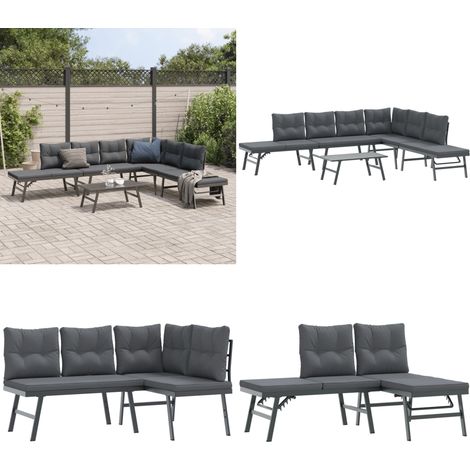 5-tlg. Garten-Sitzgruppe mit Kissen Schwarz Stahl - Gartengruppe - Gartenmöbel Set - Esszimmerset Outdoor - Essplatz Im Freien - Lounge Möbel - Home & Living