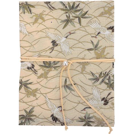 étui de livre ajustable, protège-livre décoratif avec motif de grue-21.5X15X0.1CM-Beige