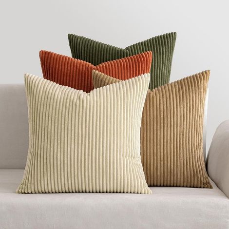 Corduroy cushion cover, soft cushion cover, decorative sofa cushion, square decorative cushion cover, striped cushion covers for living room and bedroom, set of 4, 45 x (1/5)