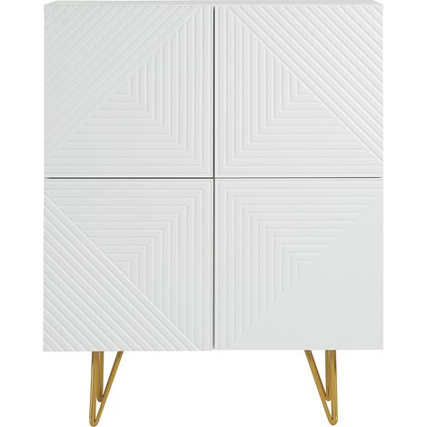 Design-Sideboard graviert matt weiß und vergoldetem Metall 4 Türen B86 cm OZEN