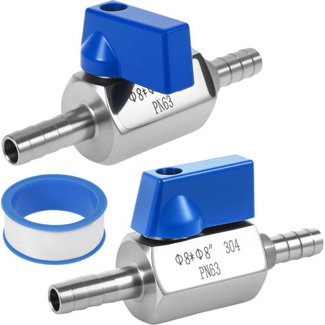 Kugelhahn – 2 Stück – Edelstahl – Durchflussregelung – Wasser, Gas, Öl – 8 mm (1/5)