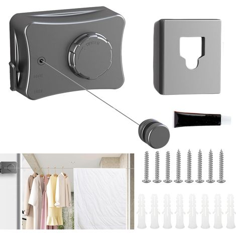 Ligne à Linge Extensible 5,1 m, Ligne à Linge Réglable, Ligne à Linge Extensible Utilisable en Extérieur, Salon, Balcon, Chambre à Coucher, Gris (1/5)