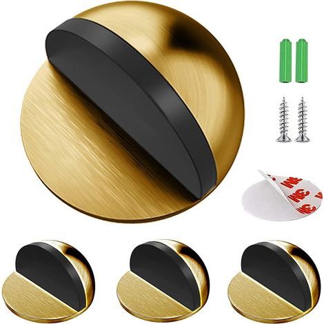 Lntyq Arrêts de Portes, [Lot de 4] Arrêts et Butées de Porte en Acier Inoxydable Stop-Porte Adhésif au Sol et Parquet, Butoirs de Porte Protection de Portes et Murs Laiton