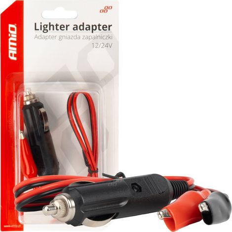 Adattatore per presa accendisigari con morsetto a coccodrillo, uscita 12V 24V, 60 cm, amio-03802 (1/3)