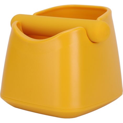 Kleiner gelber Kaffeesatzbehälter, quadratischer, rutschfester und stoßfester Kaffeesatzeimer mit praktischem Griff für Kaffeezubehör, Kaffeesatzbehälter. (1/5)