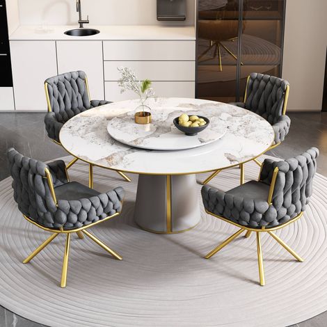 Set of 4, Velvet Dining Chair, Armchair, Single Luxurious Living Room and Bedroom Swivel Chair, Leisure Swivel Chair with Four Metal Support Legs, Grey (1/5)