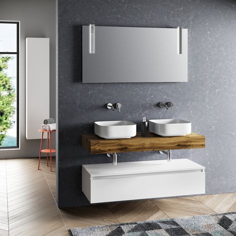 Composizione doppio lavabo 7 pezzi YOKA rovere miele/bianco