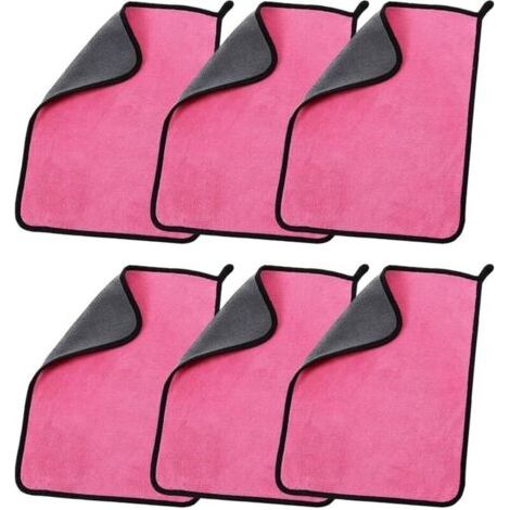 6 Pièces Chiffons Microfibre de Nettoyage Voiture 500GSM Serviette Microfibre Séchage Rapide Serviettes pour Polissage Fartage Detailing Auto Absorption Doux 30x30cm Rose (1/5)