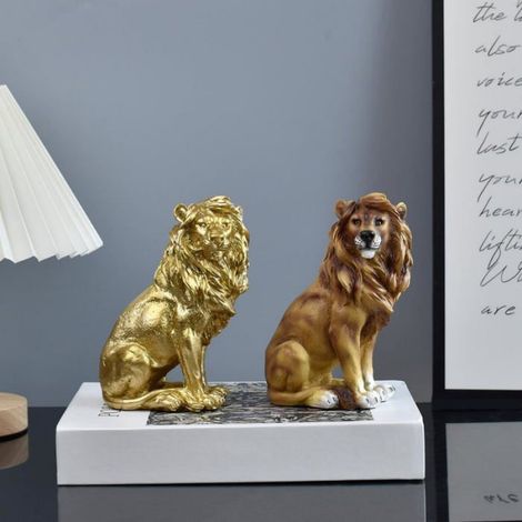 Ornement statue de lion assis marron en résine, décoration artisanale pour bureau, salon et intérieur, figurine animale décorative pour homme (1/5)
