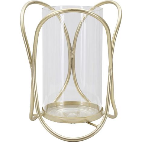 Porta candele Glox Gold in ferro dorato e vetro, Ø16x21,5 cm