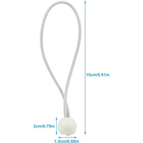 50 élastiques blancs à boule de 15 cm (6 pouces) - Cordons élastiques extra-résistants avec boule - Sangles de fixation résistantes aux UV pour bâches, auvents, matériel de camping, poteaux de tente e (1/5)