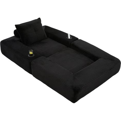 Klappbares Schlafsofa aus schwarzem Cord mit hochdichtem Schaum und Federn, 1-Sitzer (1/5)