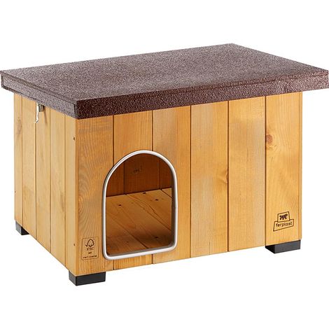 Niche d'extérieur pour chien en bois de pin nordique FSC – Toit penché imperméable – Dimensions 56 x 46,5 x h 41,5 cm – Isolation thermique – Ferplast