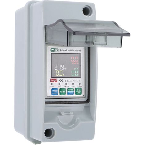 Disjoncteur monophasé à réenclenchement automatique avec protection, affichage LCD de tension et de courant, compteur d'énergie intelligent WiFi, 63 A (1/5)