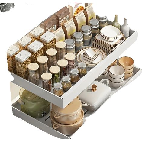 Organizador de cajones extraíble, instalación sin taladros, ancho ajustable, BLANCO (1/2)