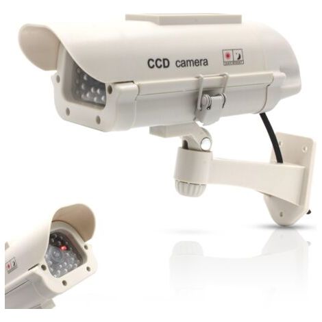 Applicable Camera Factice Extérieur - Fausse Caméra de Vidéosurveillance avec LED Clignotante - Panneau Solaire - Usage Extérieur/Intérieur - Blanc (1/5)