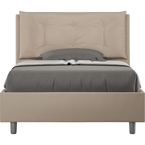 Letto una piazza e mezza contenitore imbottito 120x200 similpelle tortora Annalisa Large