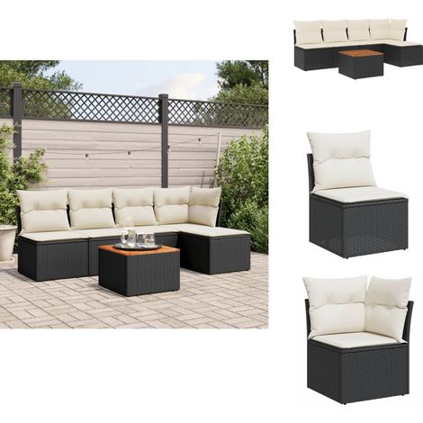 6-tlg. Garten-Sofagarnitur mit Kissen Schwarz Poly Rattan - Gartenmöbel Set - Esszimmergarnitur - Outdoor Möbel - Lounge Set - Balkonmöbel (1/5)