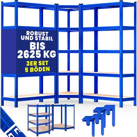 MONZANA® Set di 3 scaffali in metallo scaffalatura ad angolo 2625 kg 15 pannelli in MDF scaffale per magazzini cantine officina ad innesto Blau (de)