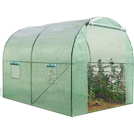 Idmarket – Serre tunnel de jardin 6M² verte – Bâche armée anti-UV 130 g/m² – 2 fenêtres moustiquaires 35x35 cm – Hauteur 200 cm