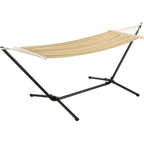 Hamaca con estructura de acero algodón poliéster 200 x 100 cm negro beige 030007165