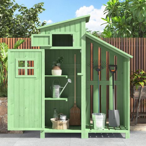 Abri de jardin, remise à outils, armoire de rangement, L x P : 124 x 46 cm, L x P x H : 124 x 46 x 174 cm, convient également aux petits jardins, vert, (abri en bois, 1 pièce, maison de jardin)