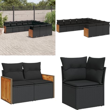 11-tlg. Garten-Sofagarnitur mit Kissen Schwarz Poly Rattan - Gartenmöbel - Rattan Möbel - Lounge Set - Gartenlounge - Esszimmergarnitur - Home & Living (1/5)