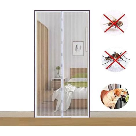 Moustiquaire de fenêtre,Moustiquaire sur mesure porte magnétique, rideau de porte anti - moustique, pour couloir, porte, Patio, blanc, 80 x 210 cm (1/3)