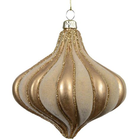 Kaemingk – Suspension de Noël en forme d'oignon doré/beige – Plastique, paillettes et feutre, Ø 10 cm