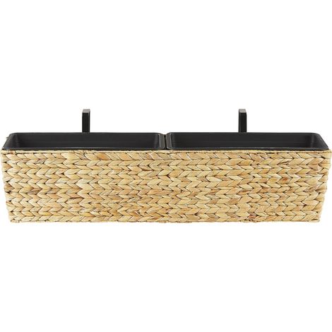 Maceta beige arena con tejido de jacinto de agua rectangular 80 x 20 cm con agujeros de drenaje Kawala (1/5)