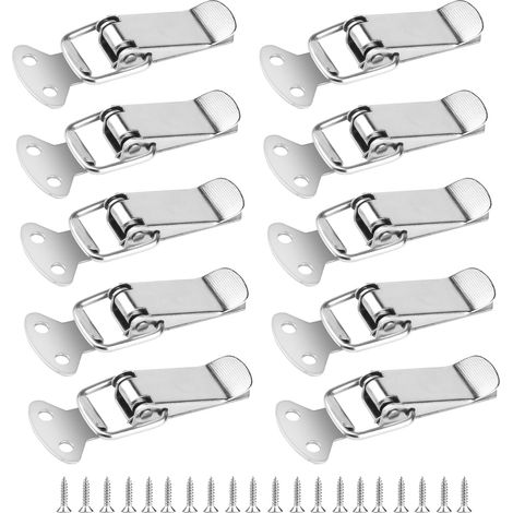 10 piezas de pestillos de palanca con resorte y liberación de tensión, pestillo de bucle de acero inoxidable tipo pico de pato, pestillos de palanca de 56 mm, clips de sujeción para cajones, armarios  (1/5)