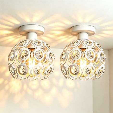 Vintage Crystal Ceiling Light, Metal Shade, Diameter 26 cm X Height 26 cm, White, Modern Style, E27 Bulb, 2PCS (1/5)