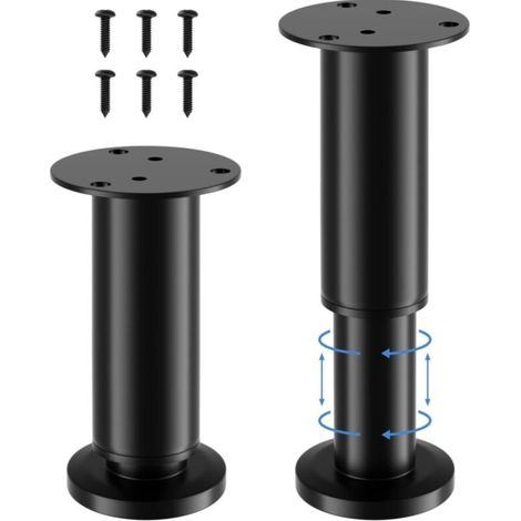 4 pièces Pied de Meuble,Pieds de Meuble Reglable Acier Inoxydable,Pied Meuble Salle ,Hauteur Réglable 12 à 18 cm,16 Vis Acier Inoxydable Noir (1/5)