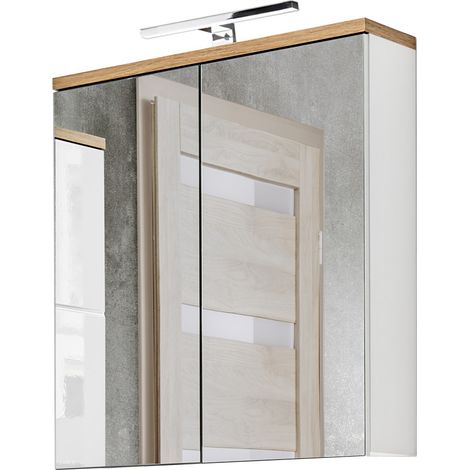 Badezimmer Spiegelschrank 60 cm LED-Beleuchtung LUTON-56 in weiß mit Wotan Eiche Nb., B/H/T ca. 60/70/20 cm (1/4)