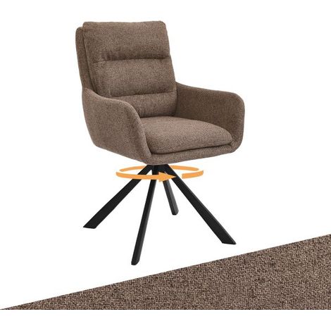 Bon Furni Tissu texturé Chaise de salle à manger Marron Mocha, Lot de 1, pivotante 360°, dossier segmenté, accoudoirs et pieds en métal robustes