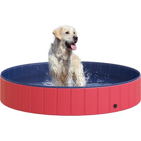 Baignoire pliable pour chien , piscine pour chien et chat, plastique et bois, rouge, Ø 160 x 30 cm (H) (1/5)