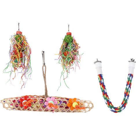 Jouet à mâcher pour oiseaux, kit de jouet suspendu naturel et coloré pour oiseaux de petite et moyenne taille, inséparables, perruches et calopsittes. (1/5)