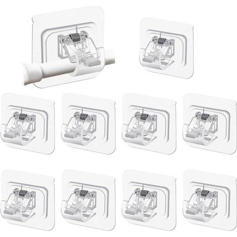 10 Pièces Support Tringle Rideaux Sans Percage, Accroche Rideau Adhesif, Supports de Tringle Auto-Adhésifs Transparent pour Tringles à Rideaux, Barres à Serviettes, Salles de Bains, Cuisines