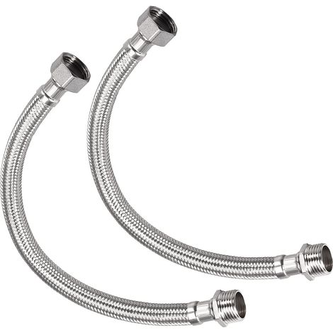 Raccord De Tuyau D'Alimentation Pour Robinet (400mm/16") 2Pcs, Raccord De Tuyau D'Alimentation En Acier Inoxydable 304 G1/2 Femelle À G1/2 Mâle - Pour Cuisine Salle De Bain (1/5)