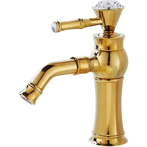 Waschbeckenarmatur, Einhebel-Waschtischarmatur in Gold, Messingarmatur, Mischbatterie für Warm- und Kaltwasser, Einloch-Aufsatzmontage (1/5)