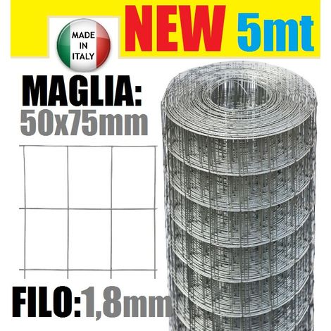 5mt- ROTOLO RETE METALLICA ZINCATA ELETTROSALDATA- MAGLIA: mm50x75 - H 150 cm