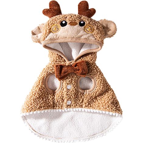 Adorable manteau de Noël avec chapeau à motif, costume festif marron pour chats et petits chiens (1/5)