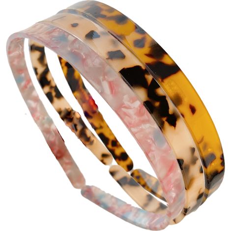 Headband Cellulose Acétate - 1 cm Largeur - Dents Antidérapantes - Motif Tortue - Lot de 3 (1/5)