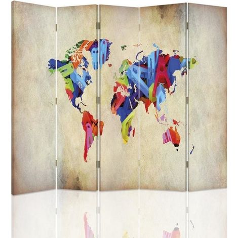 Paravento bilaterale, Mappa del mondo colorata - 180x170 (1/5)