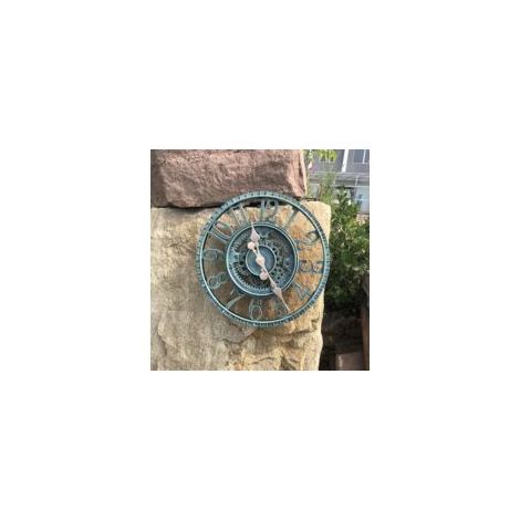 Horloge de jardin rétro 30 cm – Effet ardoise bleue – Résistante aux intempéries – Visage ouvert avec chiffres arabes – Fonctionnement sur batterie (1/5)