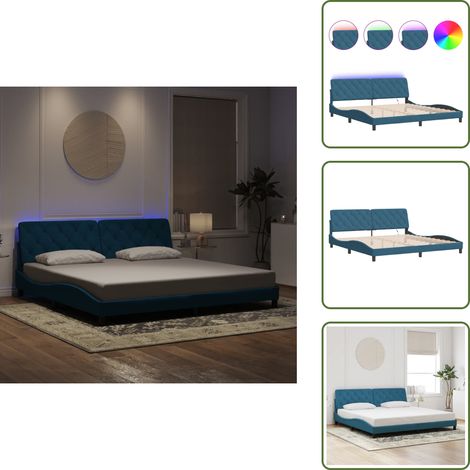 The Living Store Bettgestell mit LED-Leuchten Blau 200x200 cm Samt - Samtsofa - Bettrahmen - Doppelbett - Boxspringbetten - Luxusbett (1/5)