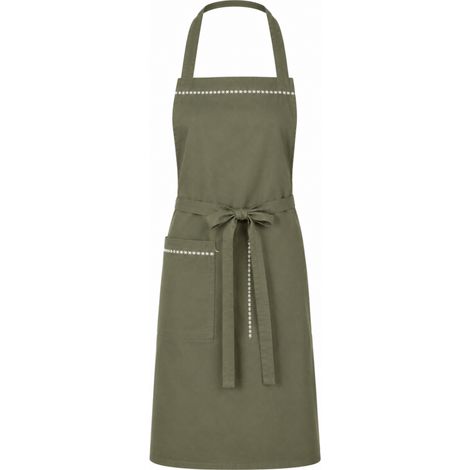 Tablier de cuisine en coton brodé – Collection Zoé – Rouge, Chocolat ou Kaki - 65x90cm - Vert kaki
