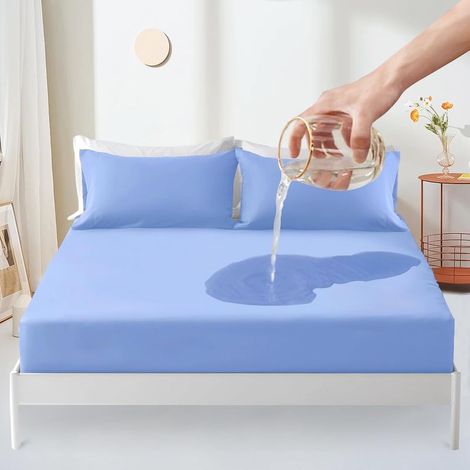 Protège-matelas imperméable 120x200cm, housse de matelas respirante haut de gamme, protège-matelas anti-bruit, drap-housse imperméable - bleu (1/5)